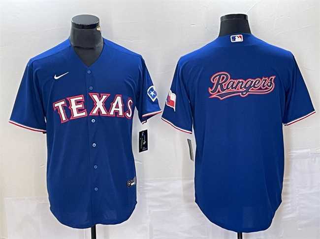 Mens Texas Rangers Royal Team Big Logo With Patch Cool Base Stitched Baseball Jersey